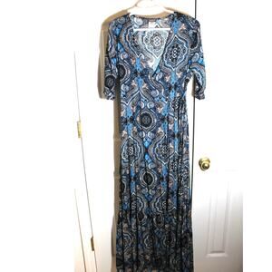 Earthbound Trading Blue Paisley Wrap Maxi Dress sz S